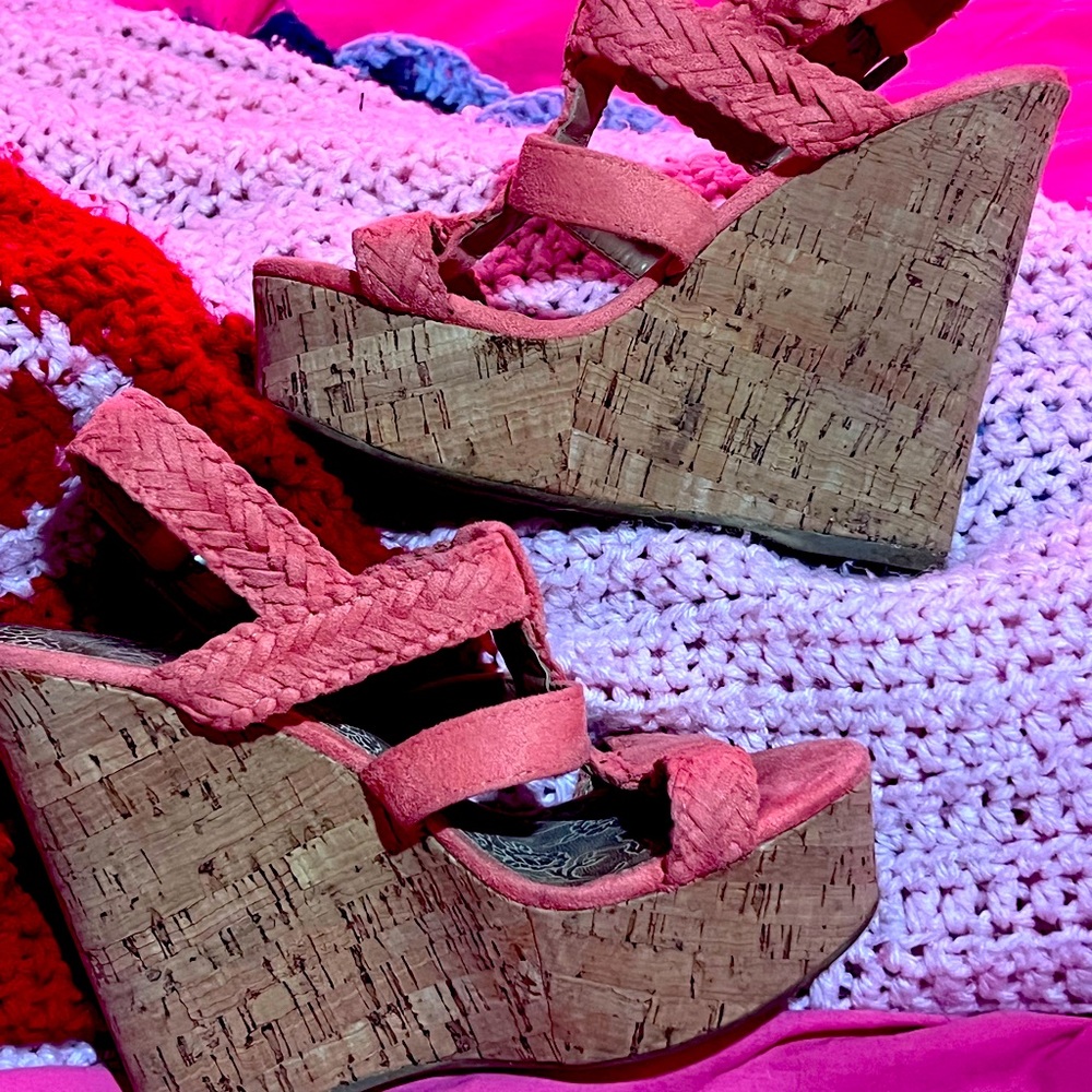 Soda beautiful orange suede wedges ..